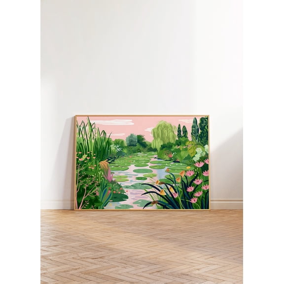 Colorful River Landscape Wall Art Maximalist Floral Print Vibrant Stream Woodland Illustration Acrylic Modern Scenery Unframed Paper Print