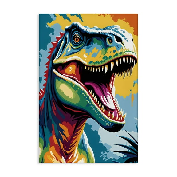 Stupell Industries Colorful Roaring T-Rex Canvas Wall Art, design by Creative Studio, 24 x 16