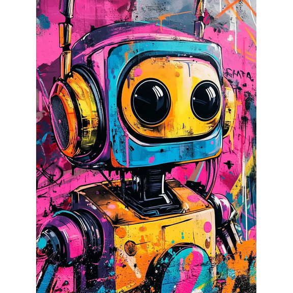 Colorful Robot Graffiti Canvas Art Print Suitable for Living Room Bedroom Office Apartment and Studio Decoration.