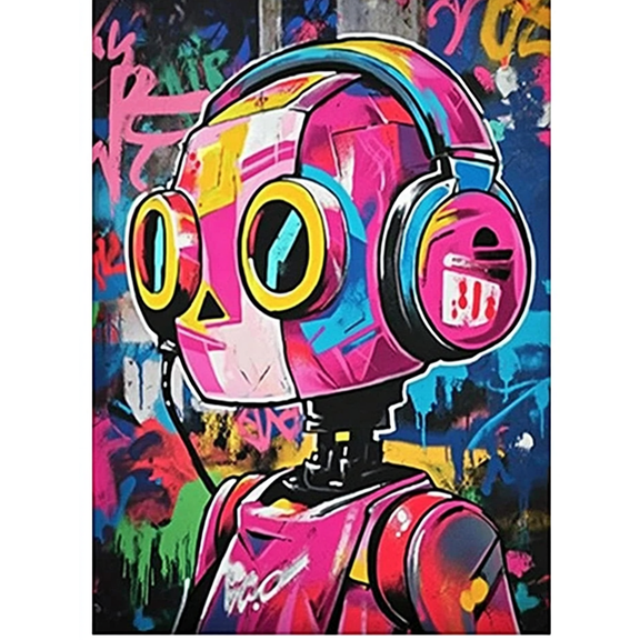 Colorful Robot Graffiti Canvas Art Print Suitable for Living Room Bedroom Office Dorm Room and Studio Apartment Decoration.