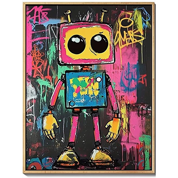Colorful Robot Graffiti Canvas Wall Art Suitable for Living Room Bedroom Office Hallway and Dining Room Decoration.