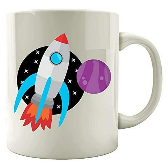 Rocket Launch 11 oz Coffee Mug - Funny Spaceship Design White Ceramic Gift