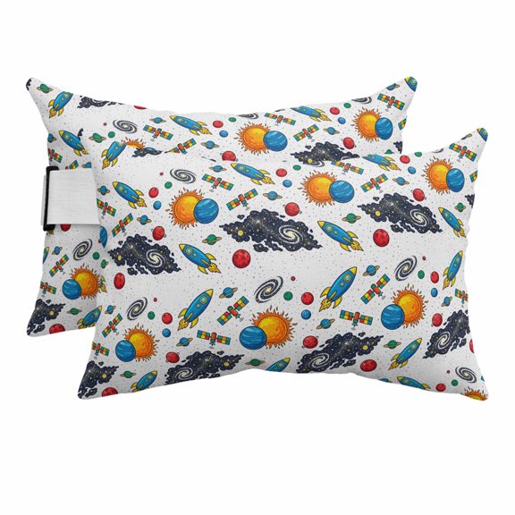 Colorful Rocket Spaceship Outdoor Pillows for Chaise Lounge Chair Beach Headrest Pillow Set of 2 Waterproof Lumbar Pillows with Insert&Adjustable Strap Cartoon Modern Abstract Art Pool Pillow 12"x20"