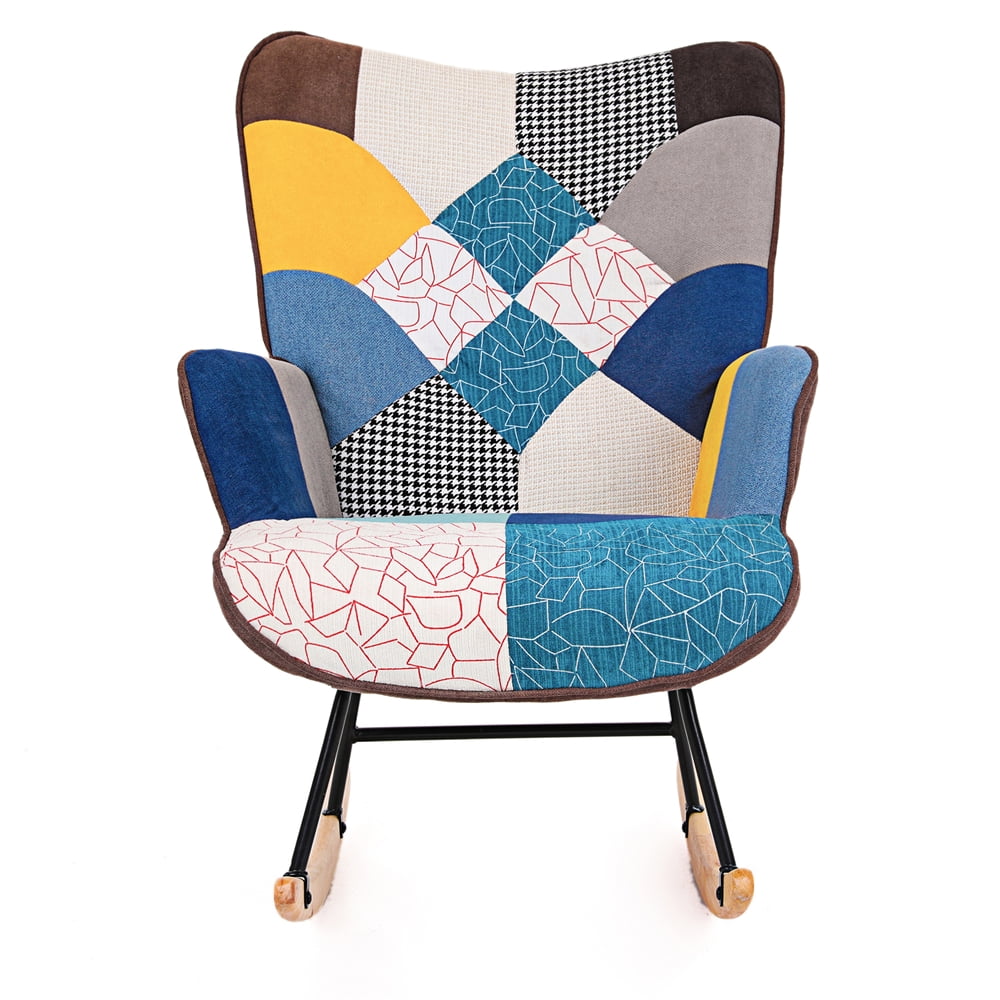 Walmart Colorful Wooden Rocking Chair, Patchwork Upholstered Glider ...