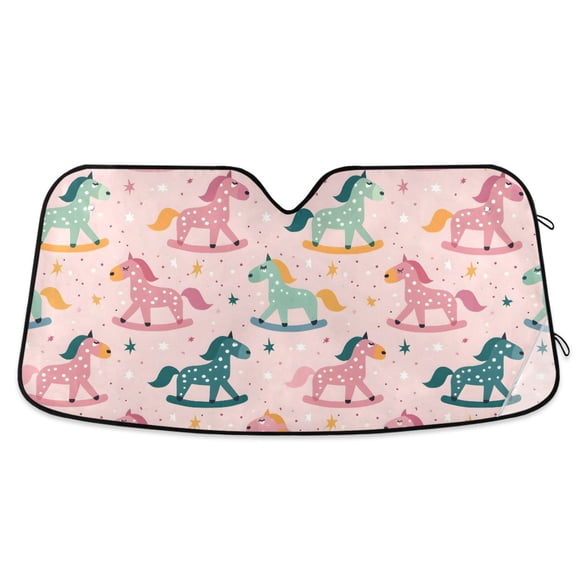 Colorful Rocking-horse Car Windshield Sun Shade Foldable Car Front Window Visor Heat and UV Protection 53x23.5