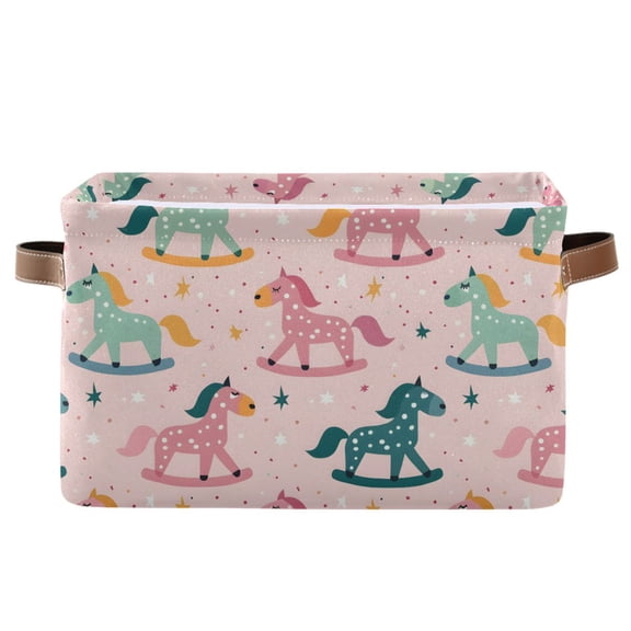 Colorful Rocking-horse Storage Bins with Handle Fabric Organizer Basket Foldable Box 1 Pack 14.2x10.2x8.3
