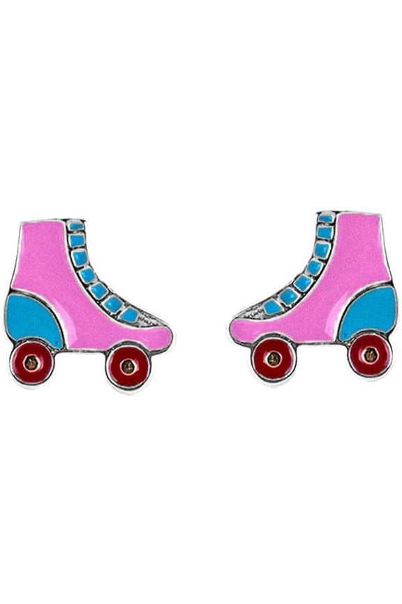 Colorful Roller Skate 925 Sterling Silver Stud Earrings Enamel Ice Skating Shoes Cartilage Tragus Piercing Hypoallergenic Sleeper Studs Roller Derby Skater Earring Fashion Jewelry Gifts for Women