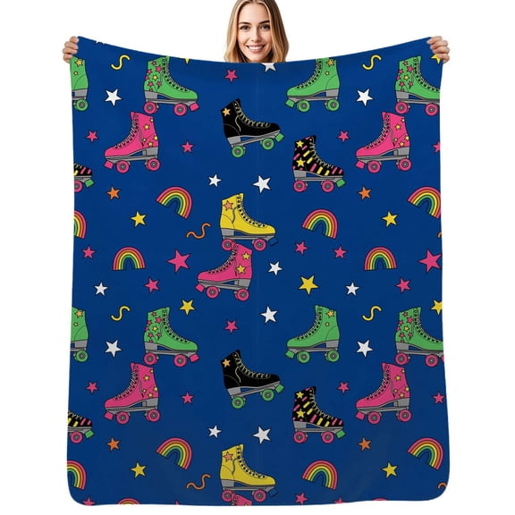 Colorful Roller Skates Rainbow Stars Flannel Blanket Warm Soft Bedding Throws Winter Camping Chair Sofa Bed