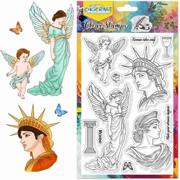 Colorful Roman Statues Clear Stamps Roman Columns Angel Transparent Handicraft Stamps for DIY Scrapbooking Photo Album Decorative 6.3x4.3inch