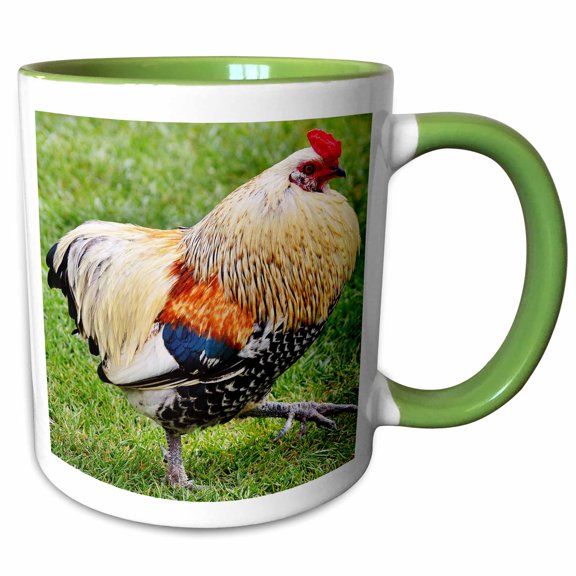 3drose, Colorful Rooster., 11oz Two-tone Green Mug