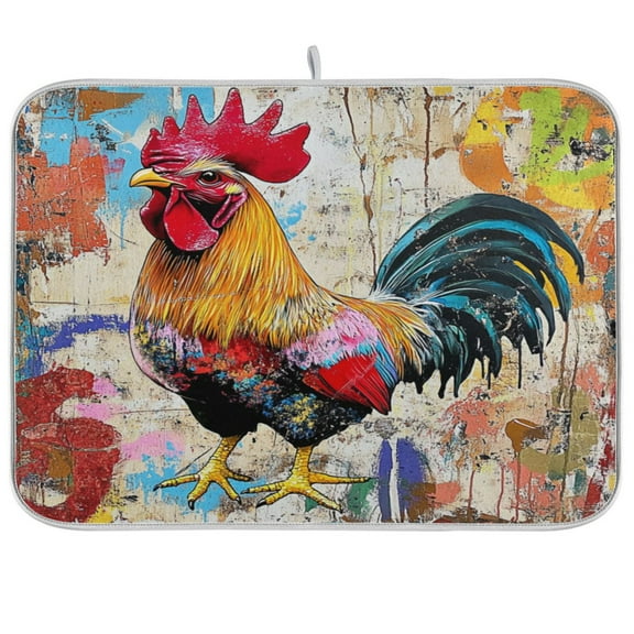 Colorful Rooster Dish Drying Mat Kitchen Mats Microfiber Counter Absorbent Dish Pad Drainer Rack