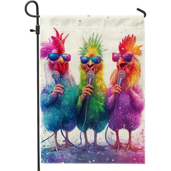 Colorful Rooster Garden Flag Vibrant Chicken Singing Design Burlap Outdoor Lawn Banner Spring Summer Home Decor 12x18 Inch
