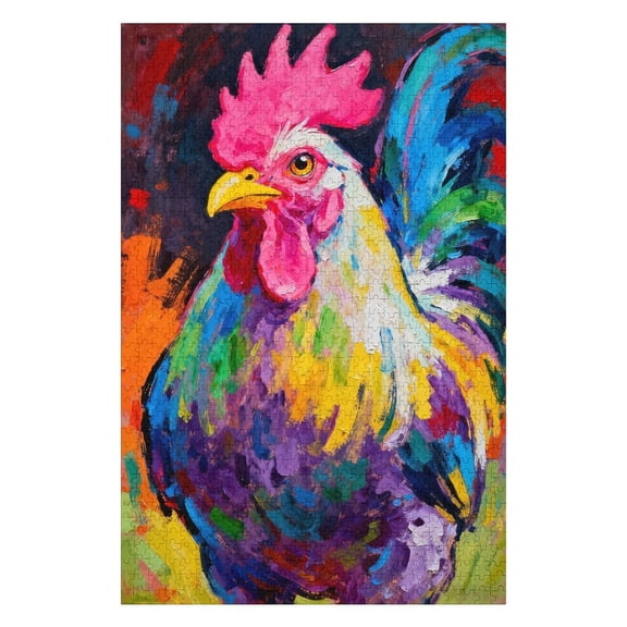 Colorful Rooster Jigsaw Puzzles for Adults 1000 Pieces,Rustic Chicken Puzzles Art Home Decor Gift Novelties for Men Women, Rooster Farmhouse Puzzle Art for Family Fun Puzzle Games 30x20 Inch
