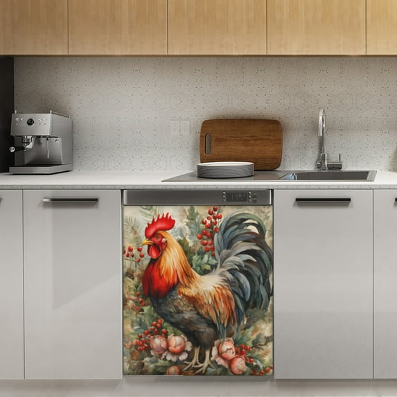 Colorful Rooster Print Dishwasher Magnet Cover Decorative Sticker for Home Cabinet Kitchen 23" x26"