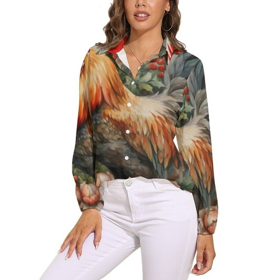 Colorful Rooster Print Long Sleeve Blouse Woman Streetwear Casual Shirts Summer Oversize Woman Streetwear Clothing Birthday Present