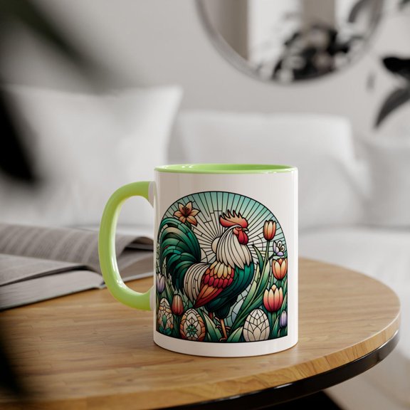 Colorful Rooster Stained Glass Mug | Accent Mug, 11oz