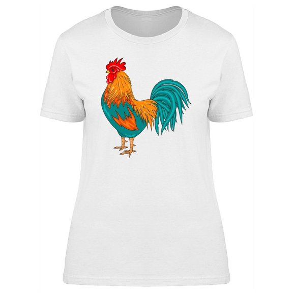 Colorful Rooster With Green Tail T-Shirt Women -Image by Shutterstock, Female Small