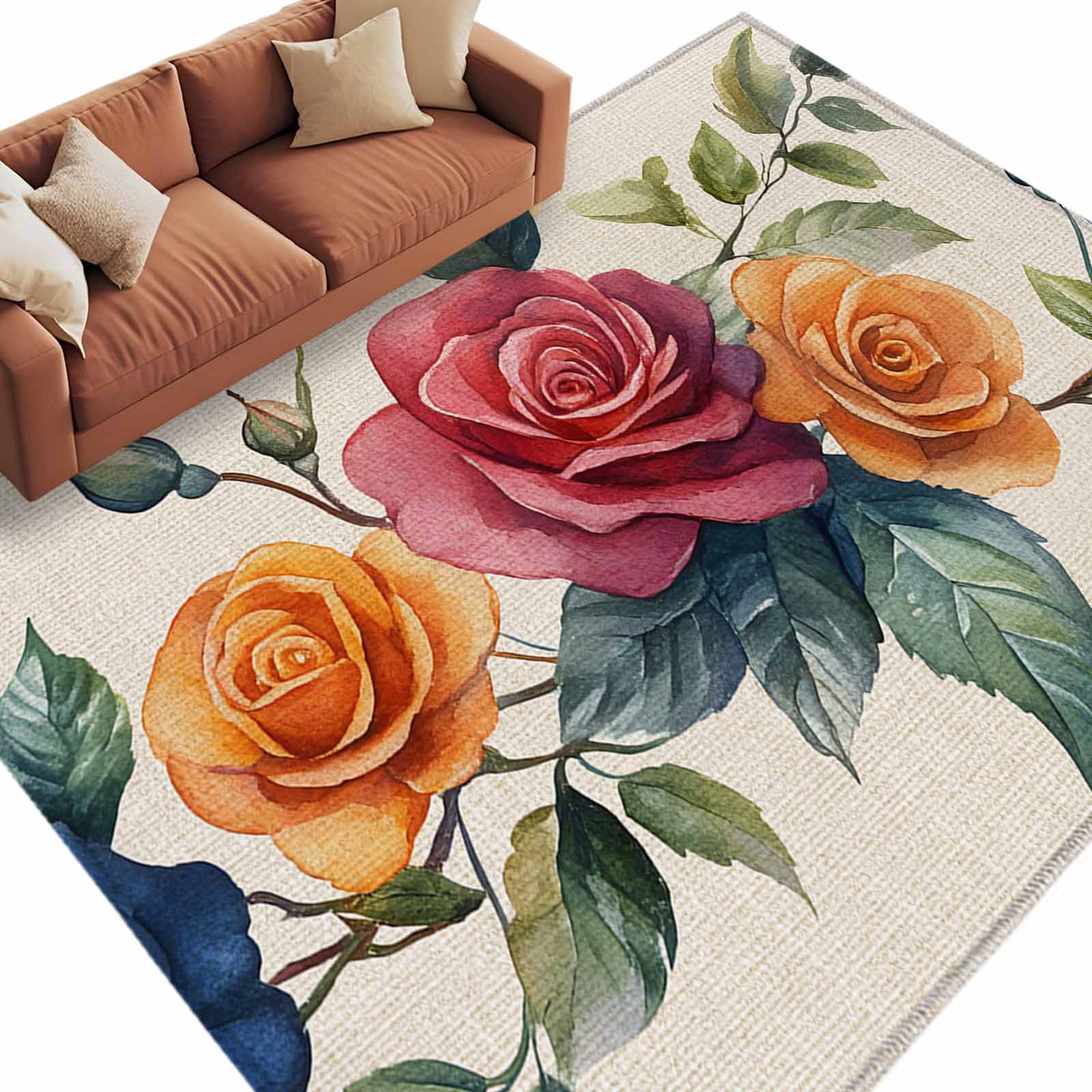 Red Or Roses Area Rugs Colorful Rose Area Rug 5x7ft Spring Blue Red Orange Flower Vine Leaf ...