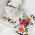 thumbnail image 1 of Colorful Rose Bathroom Rugs Set Spring Blue Red Orange Flower Vine Leaf Linen Texture Non Slip Absorbent Soft Bath Mats 3 Piece Set with Bathroom Rug, U-Shaped Floor Mat, Toilet Seat Cover Large Size, 1 of 9