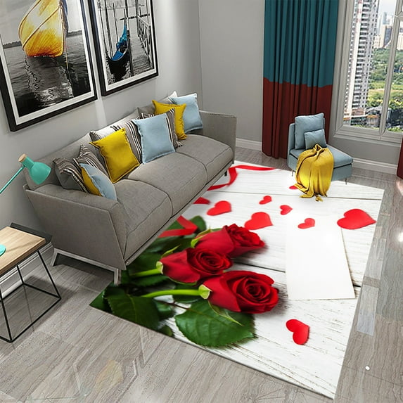 Colorful Rose Carpet Romantic Flower Mat Area Rugs Home r for Bathroom Entrance Non-Slip Floor Mat Living Room Bedroom Rugs
