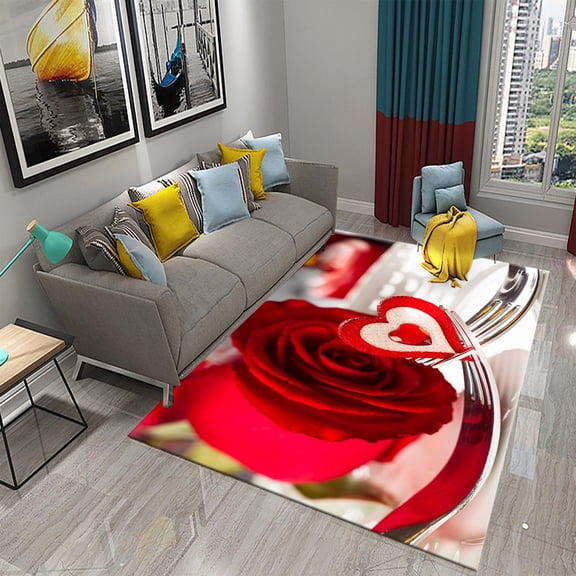 Colorful Rose Carpet Romantic Flower Mat Area Rugs Home r for Bathroom Entrance Non-Slip Floor Mat Living Room Bedroom Rugs