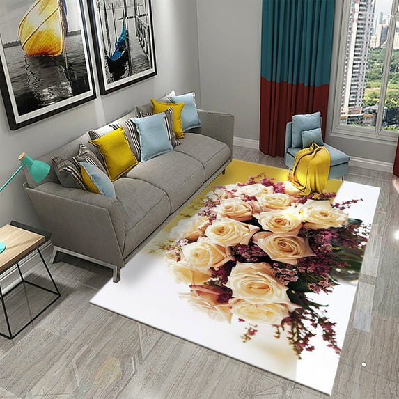 Colorful Rose Carpet Romantic Flower Mat Area Rugs Home r for Bathroom Entrance Non-Slip Floor Mat Living Room Bedroom Rugs