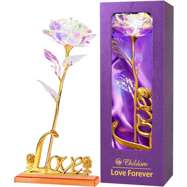 Colorful Rose Flower Mom Gift with Love Stand, Artificial Rose Flower