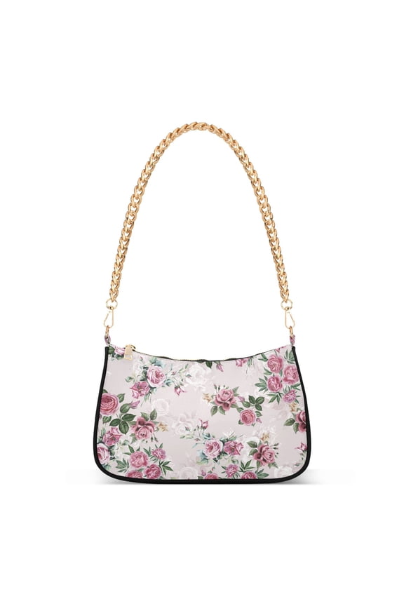 Colorful Rose Flowers Background Womens Chain Shoulder Bag Tote Handbag Clutch Hobo Purse with Zipper for Travel Casual