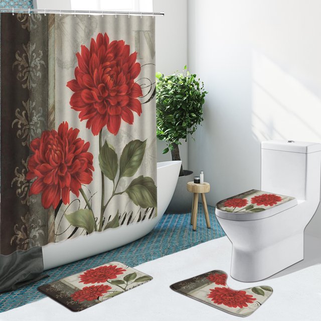 Colorful Rose Sunflower Painted Flower Bathroom Set Shower Curtain