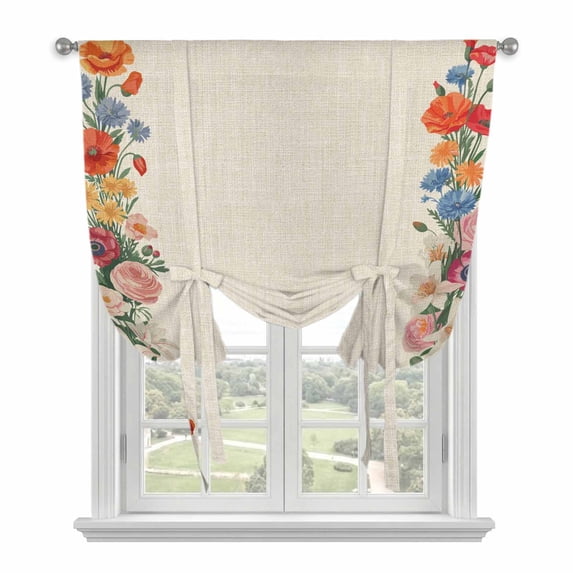 Colorful Roses Floral Balloon Curtains for Windows, Bedroom Curtains 54 Inch Length, Farmhouse Spring Flowers Vintage Tie Up Curtains Panels Thermal Insulated Bathroom Curtains Window 42"x54"