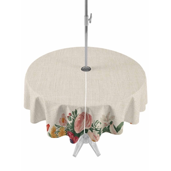 Colorful Roses Floral Outdoor Tablecloth - 60 Inch Round Dining Table ...