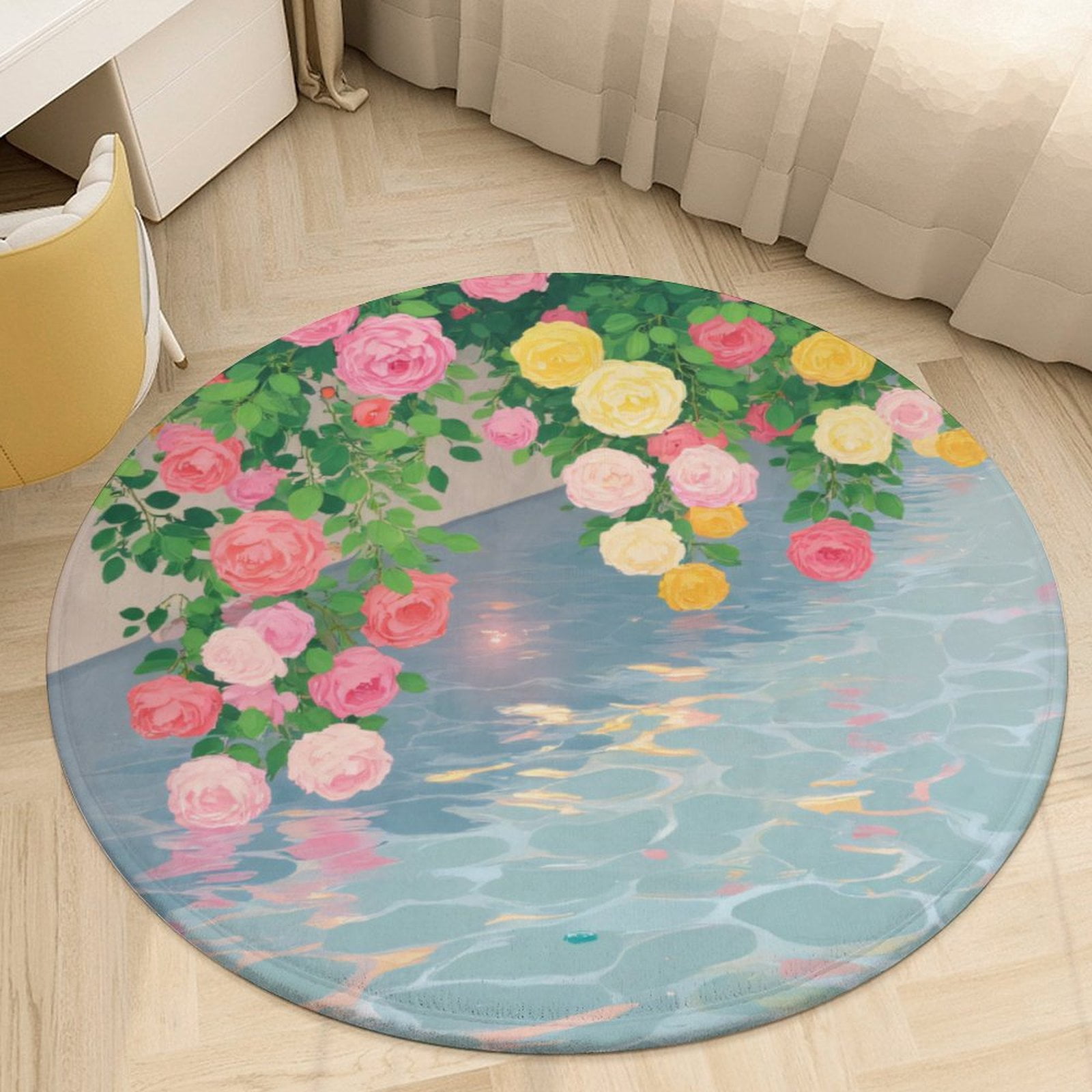Colorful Roses Over Water Round Area Rugs for Bedroom Living Room, 5FT ...