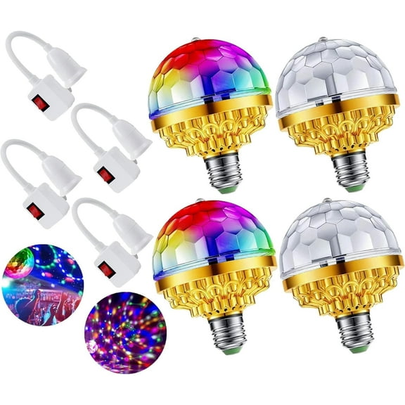 Colorful Rotating Magic Ball Disco Ball Light Bulb with Sockets, Plug in RGB LED Stage Light for Home Room Dance Parties