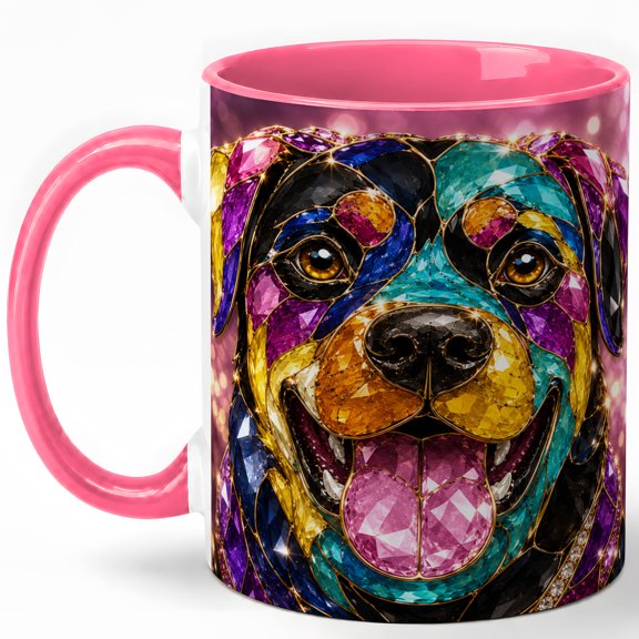 Colorful Rottweiler Coffee Mug, Stained Glass Dog Mug, Ceramic 11 oz