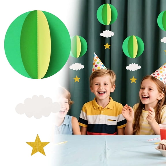 Colorful Round Hot Air Balloon Paper Garland - 18-22 inch Reusable Ceiling Decoration with 3D Balloons Clouds Stars for Birthday Graduation Classroom Party, By Harlik