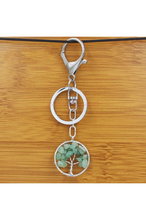 Crystal Tree of Life Keychain Electroplated Pendant Round Key Chain Charm for Handbags Backpacks or Decoration Amethyst