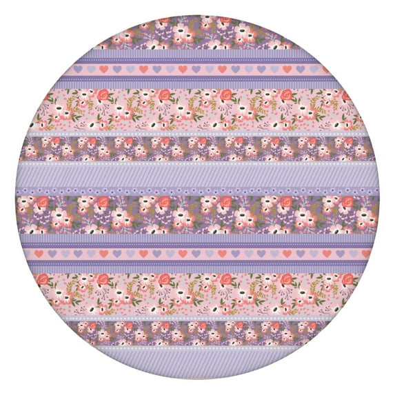 Colorful Round Table Cover, Boho Floral Design with Elasticated Edge for Up to 56 Inches, Easy Clean