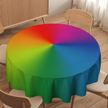 Colorful Round Tablecloth, Abstract Rainbow Gradient Orange Blue Green Purple Print Table Cover for Dinning Table Kitchen Party 60x60in
