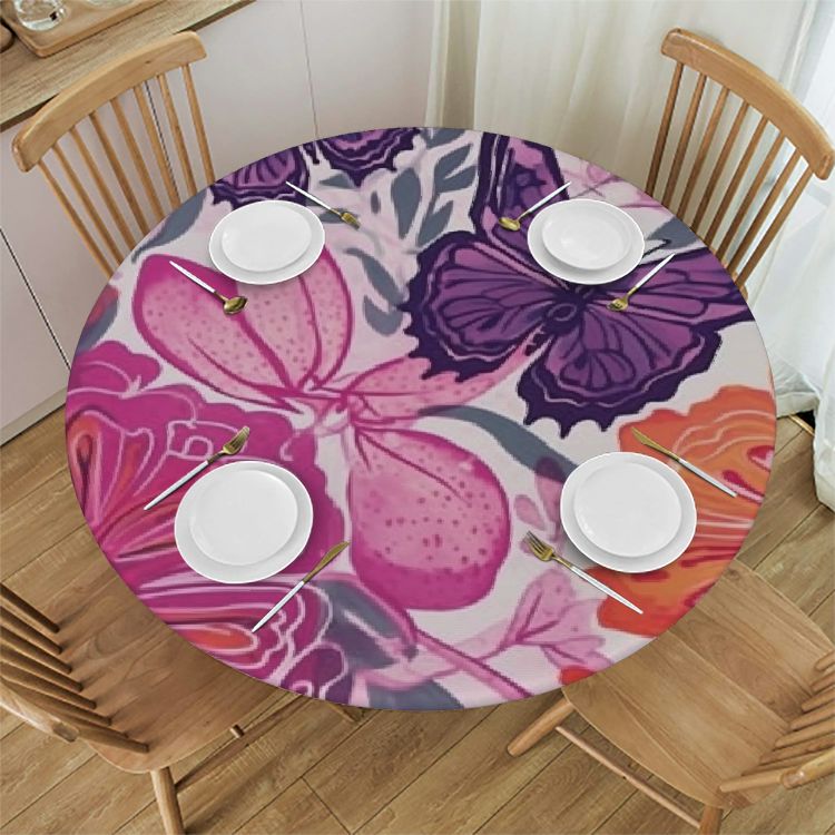 Colorful Round Tablecloth with Elastic Edges,Table Cover for Indoor