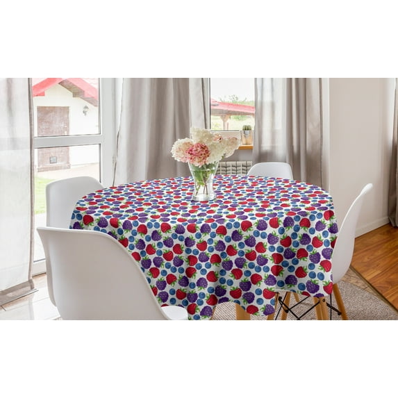Colorful Round Tablecloth, Wild Fruits Composition Raspberry Blueberry and Blackberry Fresh Healthy Options, Circle Table Cloth Cover for Dining Room Kitchen Decor, 60", Multicolor, by Ambesonne