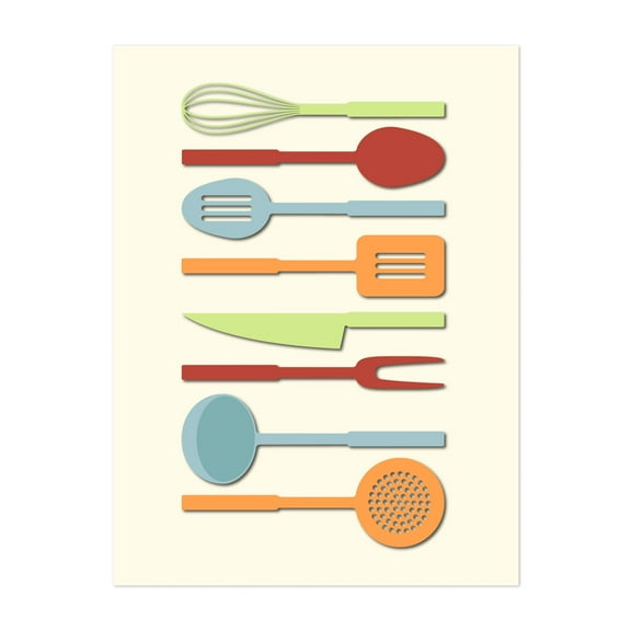 Colorful Row Kitchen Utensils - Digital Art Kitchen Decor Modern Art Geometric Minimalist Pop Art Retro Pattern Unframed Wall Art Print 5 x 7 inches