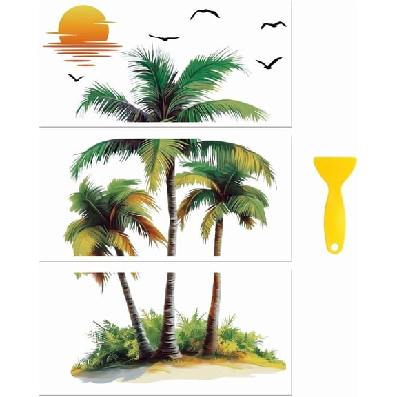 Colorful Rub on Transfer Decal Sticker for Furniture Craft Decor 6"x12" Palm Trees and Sunset 3Pcs Waterproof UV DTF Transfer for Drawer Dresser Glass Porcelain Wood Plastic Window
