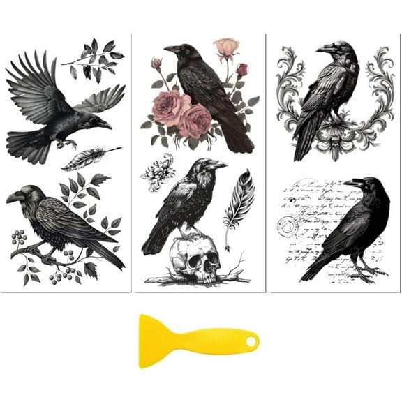 Colorful Rub on Transfer Decal Sticker for Furniture Craft Decor 6"x12" Vintage Crow 3Pcs Waterproof UV DTF Transfer for Drawer Dresser Glass Porcelain Wood Plastic