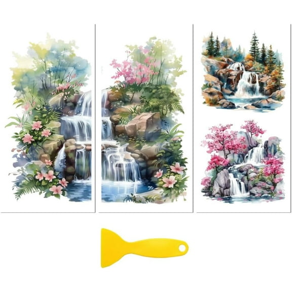 Colorful Rub on Transfer Decal Sticker for Furniture Craft Decor 6"x12" Waterfalls Landscapes 3Pcs Waterproof UV DTF Transfer for Drawer Dresser Glass Porcelain Wood Plastic