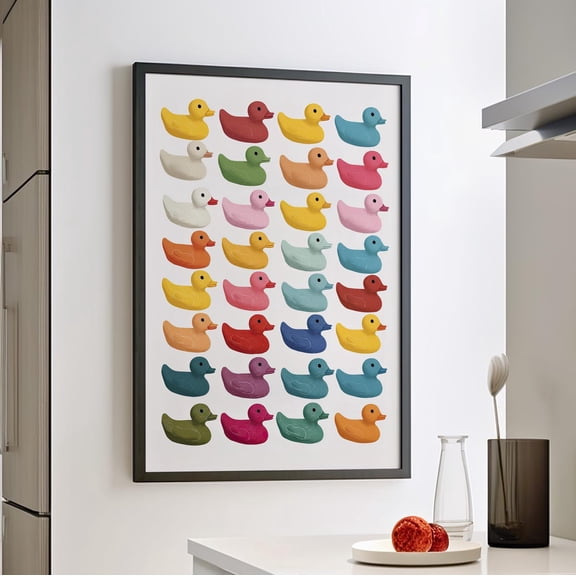 Colorful Rubber Ducks Rainbow Nursery Decor Bathroom Playroom Wall Art Baby Shower, Unframed Canvas