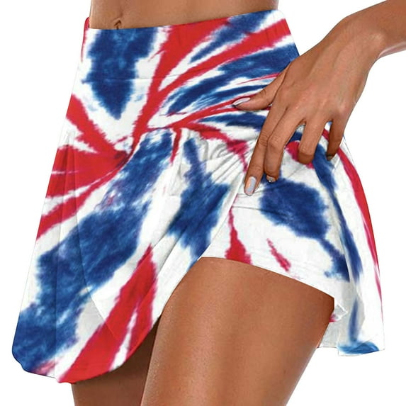 Colorful Ruched Tie Dye High Cut 2 Piece Workout Gym Yoga Tennis Match Shorts Sets for Ladies 4th of July Mini Little Loose Fit Skirts Shorts Sets Womens 2025 XXL