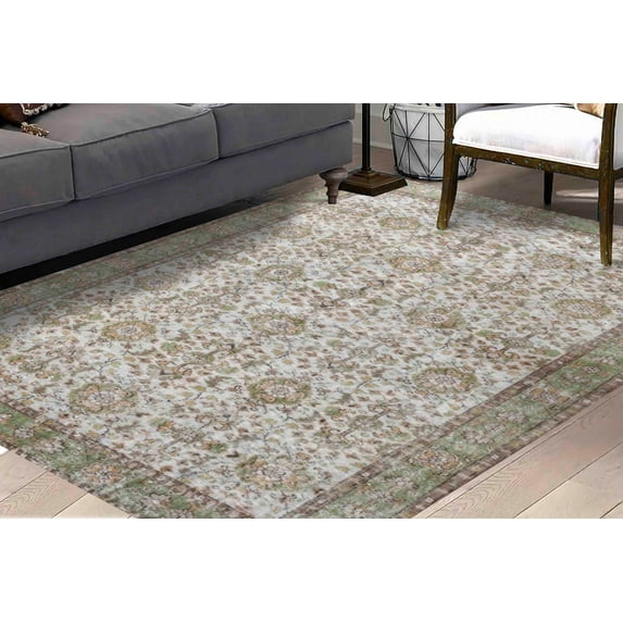 Colorful Rug, Salon Rugs, Decorative Rug, Antique Style Rugs, Brown Rugs, Large Rug, Green Rugs, Living Room Rug, Machine Washable Rug, 3.9'x5.9' - 120x180 cm