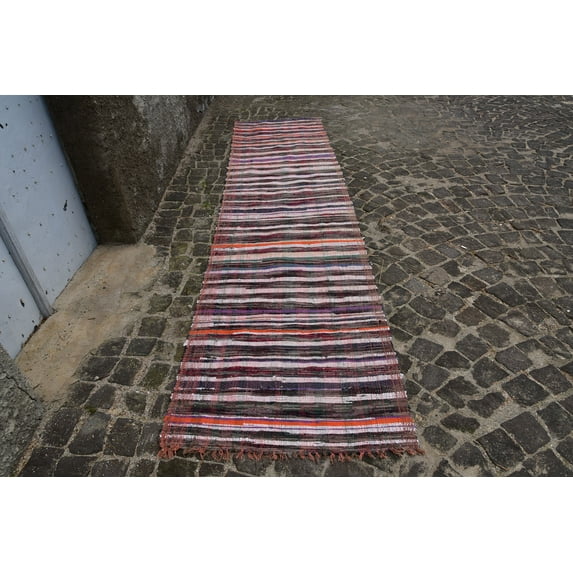 Colorful Rug, Turkish Rug, 3x12.3 ft Runner Rugs, Vintage Rugs, Wool Rug, Kilim
