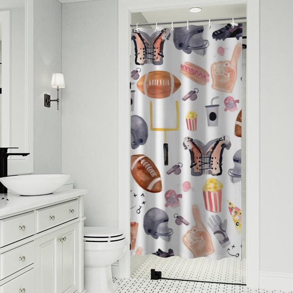 Colorful Rugby Game Items Pattern Shower Curtain 36"x72" ,Bathroom Decorative Shower Curtains Set with 12 Hooks,Modern Waterproof Washable Shower Curtain