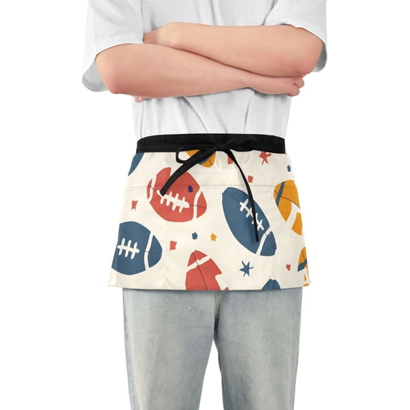 Colorful Rugby and Stars Short Server Apron with 3 Pockets for Unisex Chef Gardening